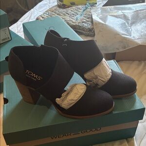 TOMS Black Textured Slip-On Heel Booties